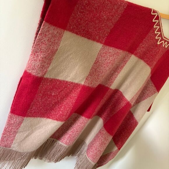 Adam Lippes for Target Red Tan Poncho Sweater Fringe & Tassel Women's 3X/4X Grea - Picture 9 of 12